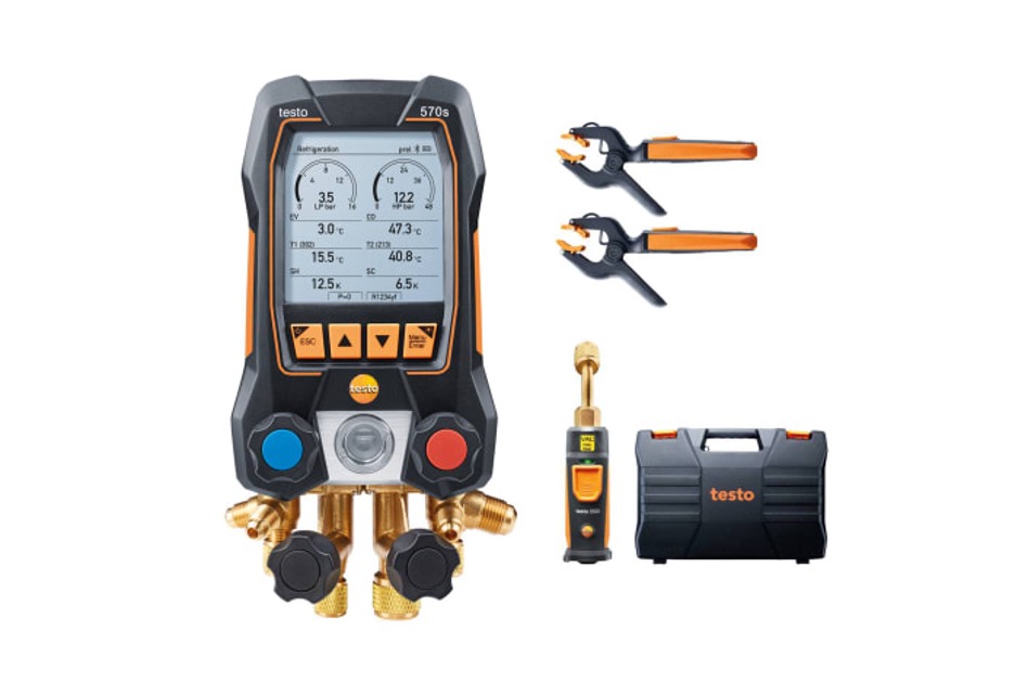 testo 570s Okos Vákuum szett - Okos digitális szervizcsaptelep vezeték nélküli hőmérséklet vákuum -és csőhőmérséklet érzékelőkkel